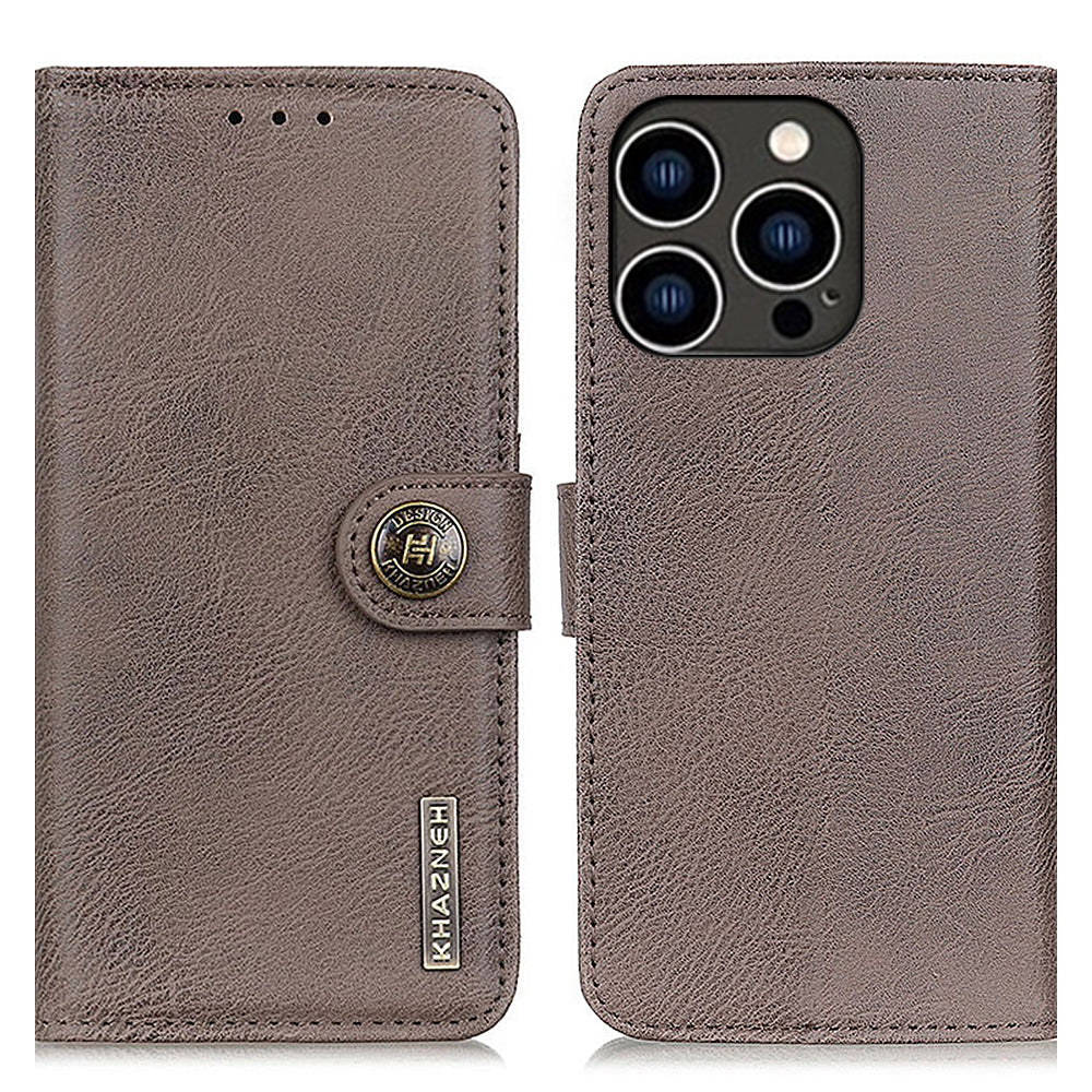 KHAZNEH Til iPhone 15 Pro Max Kohud Tekstur Flip Stand Telefon Etui Læder Pung Shell KHAZNEH Til iPhone 15 Pro Max Kohud Tekstur Flip Stand Telefon Etui Læder Pung Shell